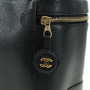 CHANEL Vanity Hand Bag Caviar Skin Black Gold CC Auth 179303SAV-17