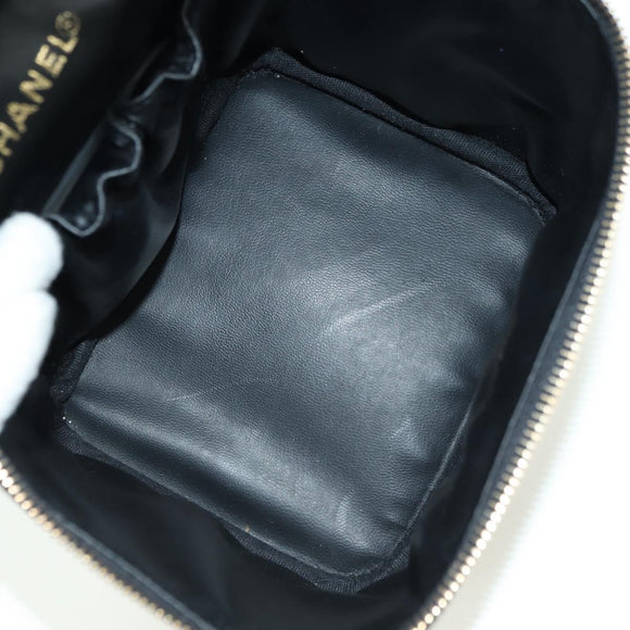 CHANEL Vanity Hand Bag Caviar Skin Black Gold CC Auth 179303SAV