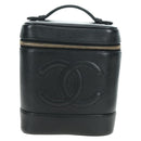 CHANEL Vanity Hand Bag Caviar Skin Black Gold CC Auth 179303SAV-13