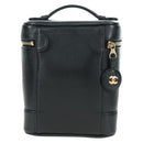 CHANEL Vanity Hand Bag Caviar Skin Black Gold CC Auth 179303SAV-2