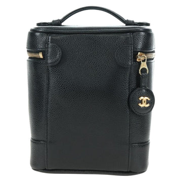 CHANEL Vanity Hand Bag Caviar Skin Black Gold CC Auth 179303SAV - 0