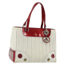 Christian Dior Hand Bag Leather White Silver Auth 179305-1