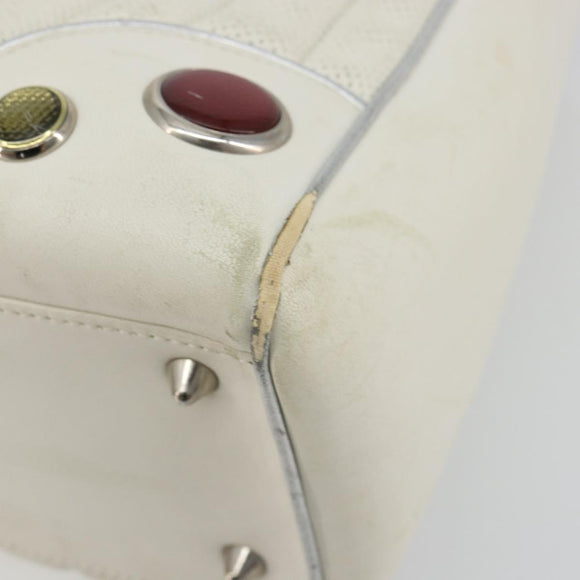 Christian Dior Hand Bag Leather White Silver Auth 179305