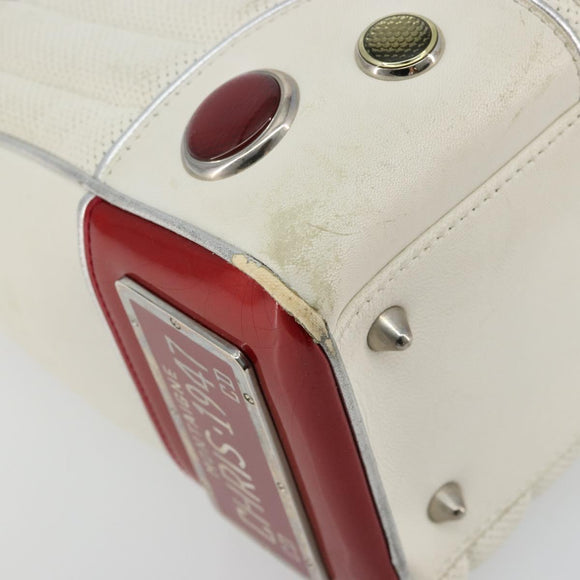 Christian Dior Hand Bag Leather White Silver Auth 179305