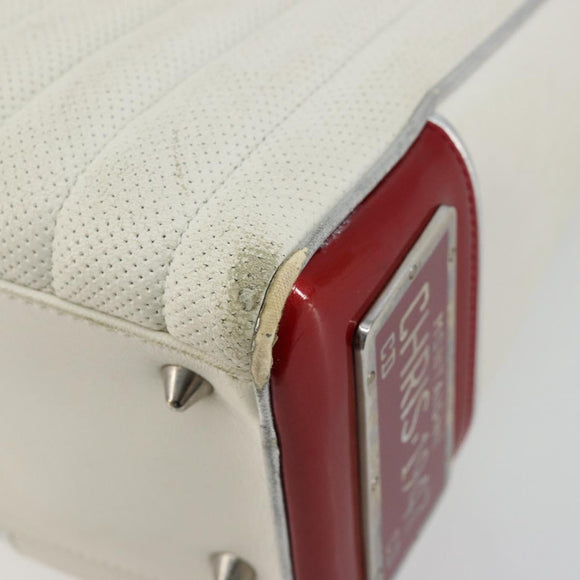 Christian Dior Hand Bag Leather White Silver Auth 179305