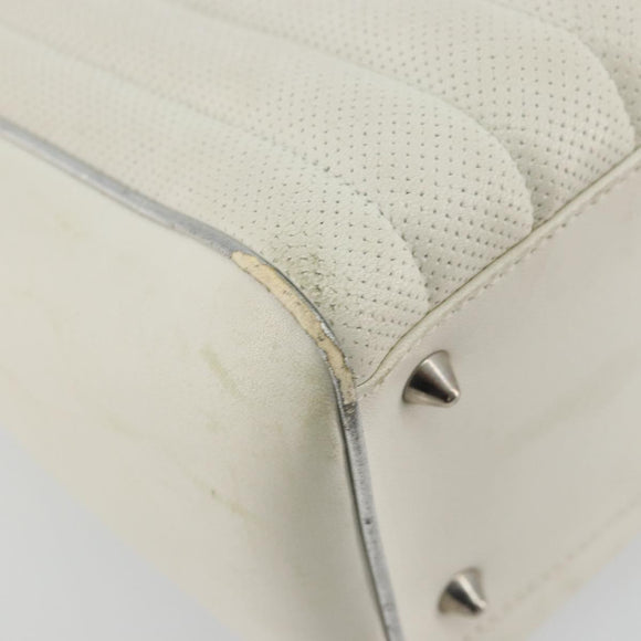 Christian Dior Hand Bag Leather White Silver Auth 179305