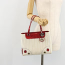 Christian Dior Hand Bag Leather White Silver Auth 179305-23