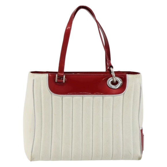 Christian Dior Hand Bag Leather White Silver Auth 179305