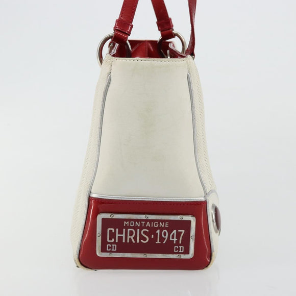Christian Dior Hand Bag Leather White Silver Auth 179305