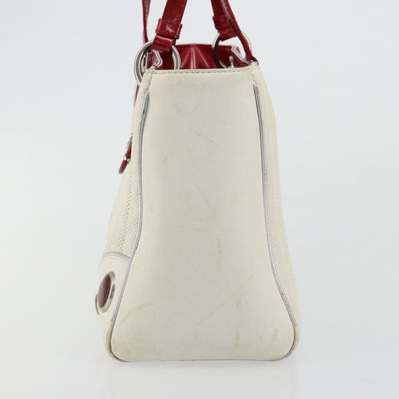 Christian Dior Hand Bag Leather White Silver Auth 179305