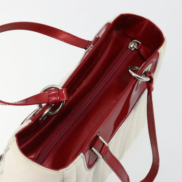 Christian Dior Hand Bag Leather White Silver Auth 179305