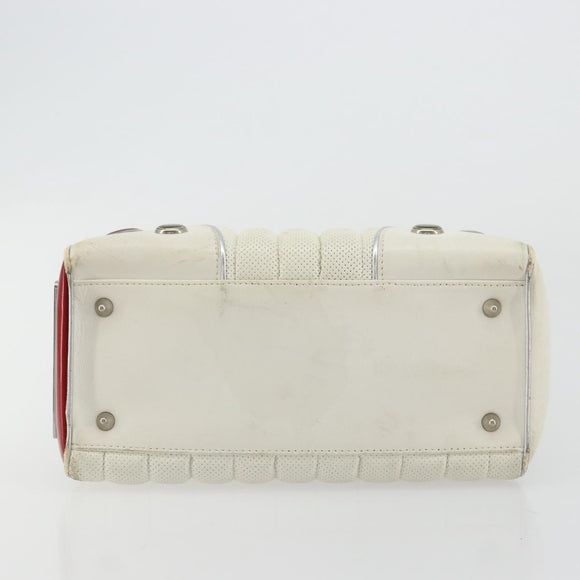 Christian Dior Hand Bag Leather White Silver Auth 179305