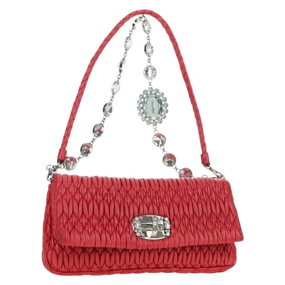 Miu Miu Matelasse Chain Shoulder Bag Leather Red Silver Auth 179306M