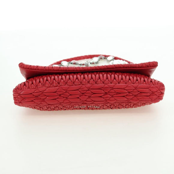 Miu Miu Matelasse Chain Shoulder Bag Leather Red Silver Auth 179306M