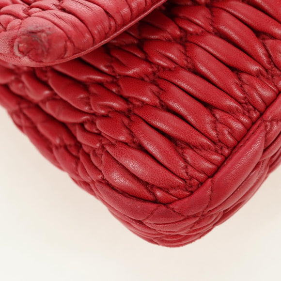 Miu Miu Matelasse Chain Shoulder Bag Leather Red Silver Auth 179306M
