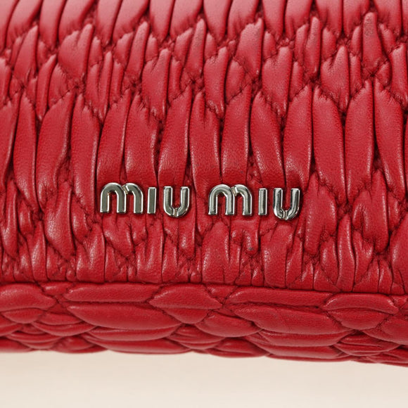 Miu Miu Matelasse Chain Shoulder Bag Leather Red Silver Auth 179306M