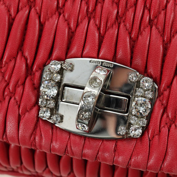Miu Miu Matelasse Chain Shoulder Bag Leather Red Silver Auth 179306M