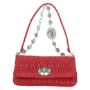 Miu Miu Matelasse Chain Shoulder Bag Leather Red Silver Auth 179306M-2