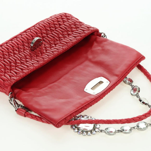 Miu Miu Matelasse Chain Shoulder Bag Leather Red Silver Auth 179306M