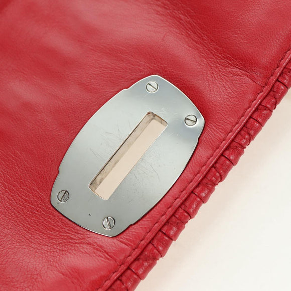 Miu Miu Matelasse Chain Shoulder Bag Leather Red Silver Auth 179306M