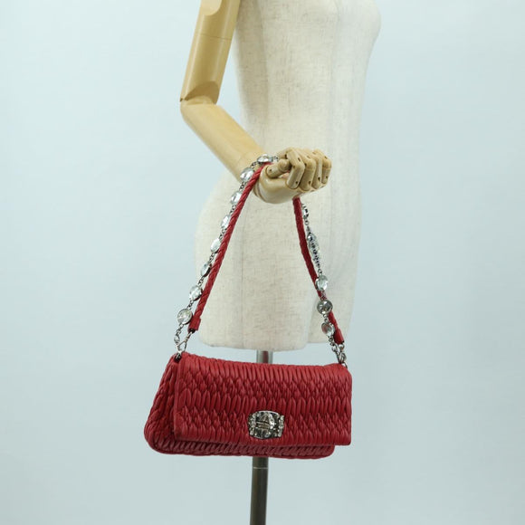 Miu Miu Matelasse Chain Shoulder Bag Leather Red Silver Auth 179306M