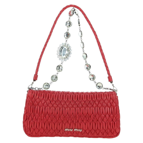 Miu Miu Matelasse Chain Shoulder Bag Leather Red Silver Auth 179306M