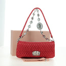 Miu Miu Matelasse Chain Shoulder Bag Leather Red Silver Auth 179306M-30