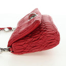 Miu Miu Matelasse Chain Shoulder Bag Leather Red Silver Auth 179306M-4