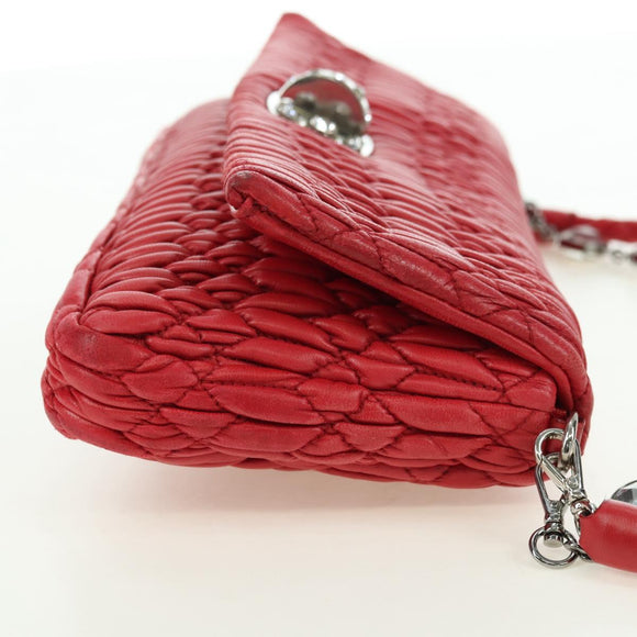 Miu Miu Matelasse Chain Shoulder Bag Leather Red Silver Auth 179306M