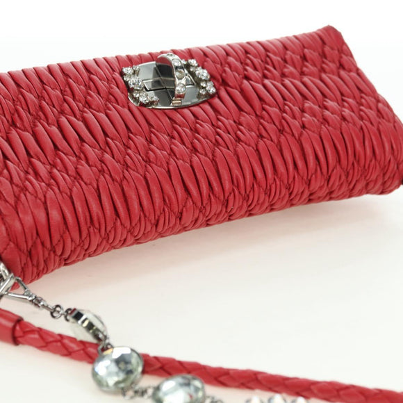 Miu Miu Matelasse Chain Shoulder Bag Leather Red Silver Auth 179306M