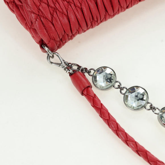 Miu Miu Matelasse Chain Shoulder Bag Leather Red Silver Auth 179306M