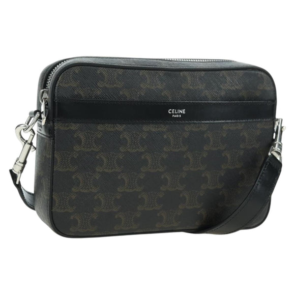 CELINE Triomphe Shoulder Bag PVC Leather Black Silver Auth 179311M