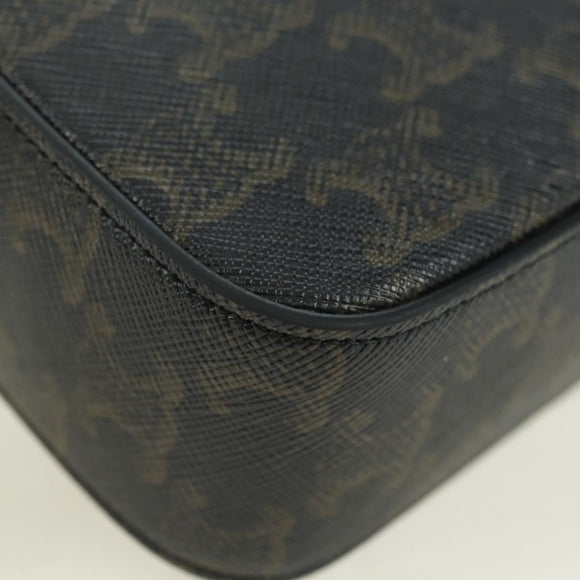 CELINE Triomphe Shoulder Bag PVC Leather Black Silver Auth 179311M
