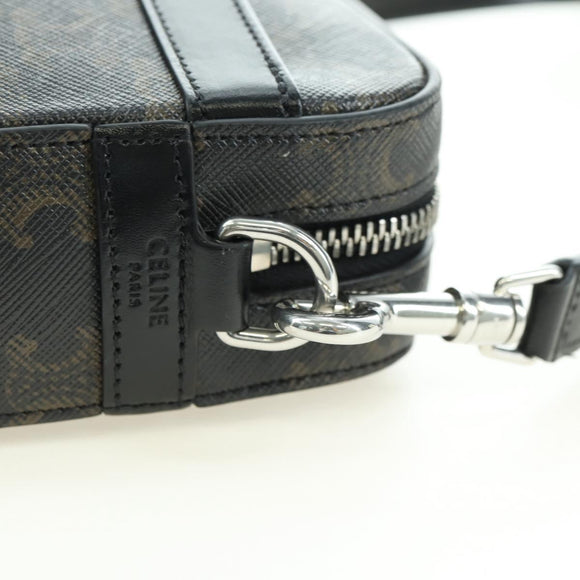 CELINE Triomphe Shoulder Bag PVC Leather Black Silver Auth 179311M