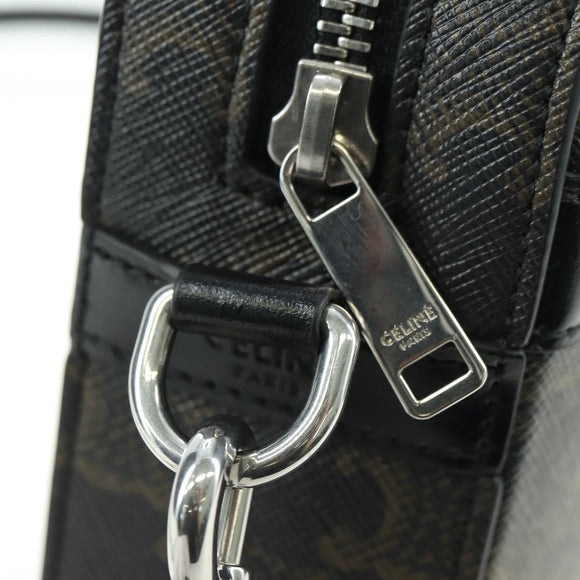 CELINE Triomphe Shoulder Bag PVC Leather Black Silver Auth 179311M