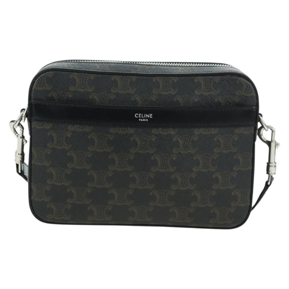 CELINE Triomphe Shoulder Bag PVC Leather Black Silver Auth 179311M