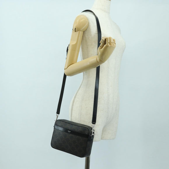 CELINE Triomphe Shoulder Bag PVC Leather Black Silver Auth 179311M