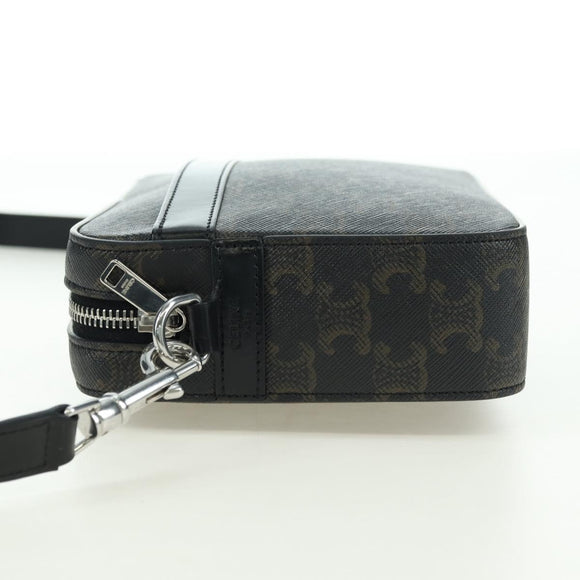 CELINE Triomphe Shoulder Bag PVC Leather Black Silver Auth 179311M