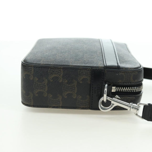 CELINE Triomphe Shoulder Bag PVC Leather Black Silver Auth 179311M