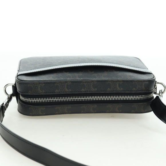 CELINE Triomphe Shoulder Bag PVC Leather Black Silver Auth 179311M