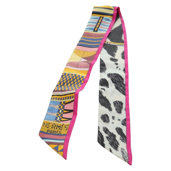 HERMES Twilly Scarf Silk ""PELAGES ET CAMOUFLAGE"" Multicolor Auth 179320M