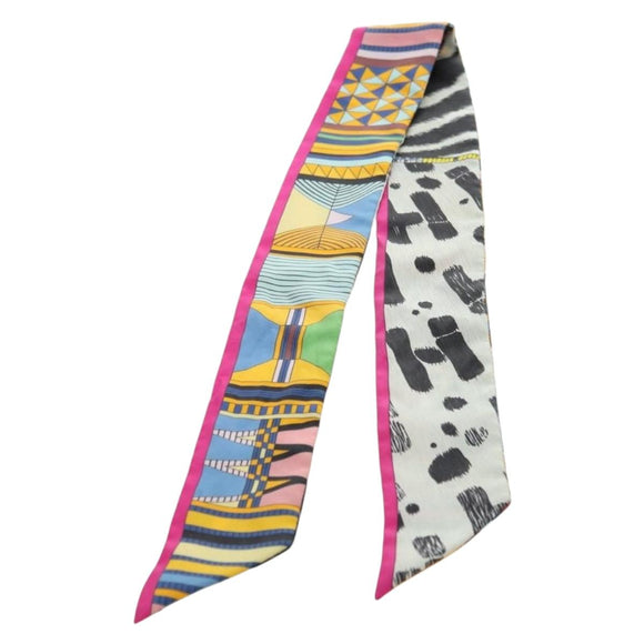 HERMES Twilly Scarf Silk ""PELAGES ET CAMOUFLAGE"" Multicolor Auth 179320M