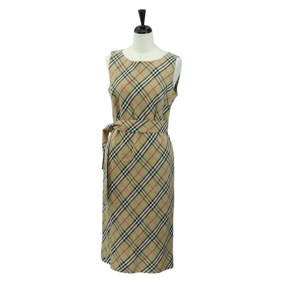 BURBERRY One Piece Nova Check Linen Rayon Beige Auth 179324A