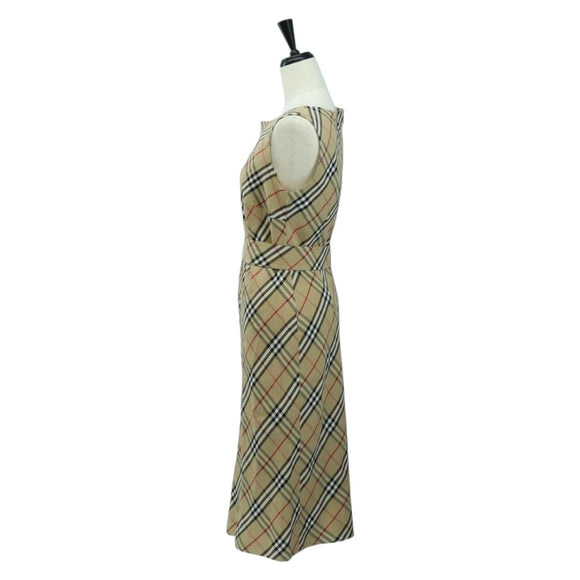 BURBERRY One Piece Nova Check Linen Rayon Beige Auth 179324A
