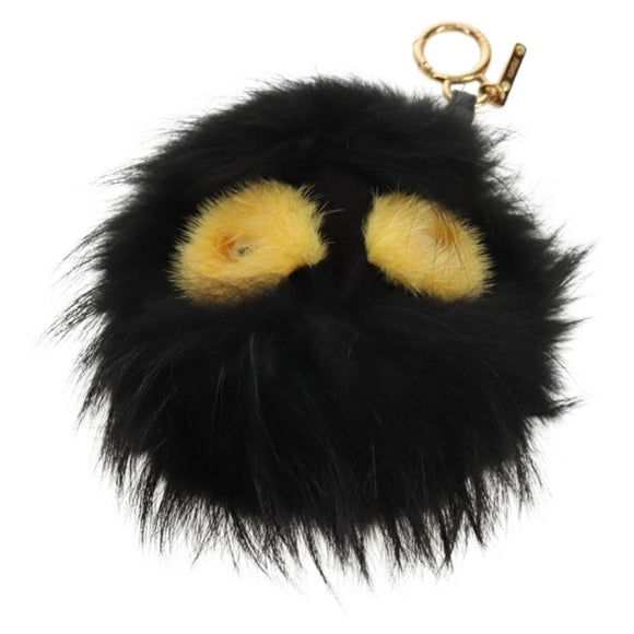 FENDI Bag bugs Key Holder Fur Black Auth 179326M
