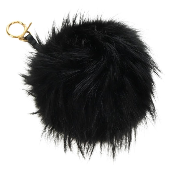 FENDI Bag bugs Key Holder Fur Black Auth 179326M
