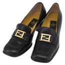 FENDI Loafers Leather 36 1/2 Black Auth 179329-1