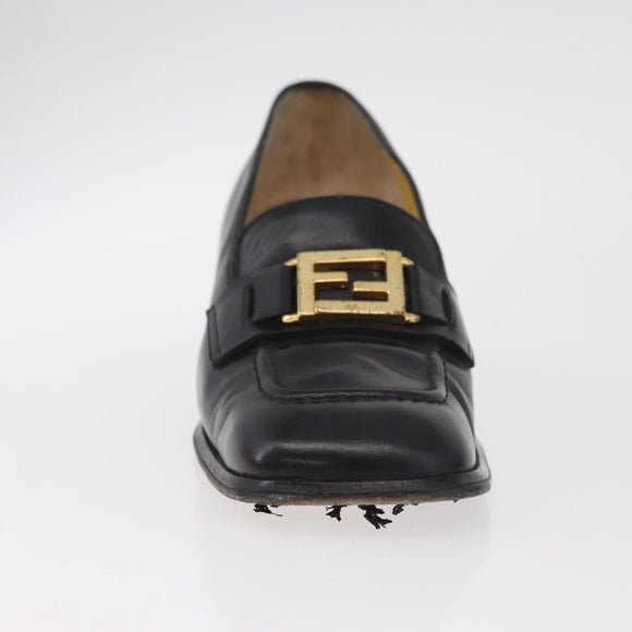 FENDI Loafers Leather 36 1/2 Black Auth 179329