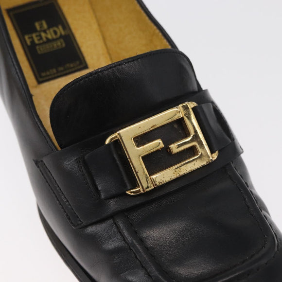 FENDI Loafers Leather 36 1/2 Black Auth 179329