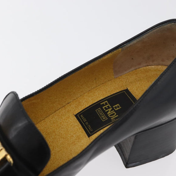 FENDI Loafers Leather 36 1/2 Black Auth 179329